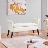 Yaheetech 52in Ottoman Bench Folding Storage Tufted Fabric Entryway with Arms Footstool Large Foot Rest Seat Rolled Cushioned Fresh White Yaheetech