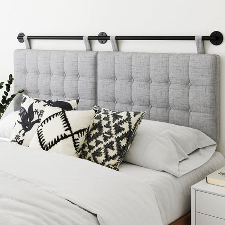 Nathan James Remi Tufted Wall Mount Hanging Headboard, King, Grey/Black Nathan James