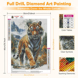 MOGTAA Tiger Diamond Art Kits for Adults, 5D Full Drill Diamond Painting Kits for Adults Beginners, DIY Landscape Round Diamond Dots for Adults, Gem Art for Home Decor 12 X 16Inch MOGTAA