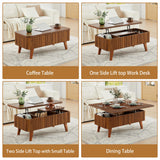 3 in 1 Lift Top Coffee Table, Fluted Convertible Coffee Tables Converts to Dining Tables, Modern Oval Wooden Center Table with Storage for Living Room Office Small Space, Partial Assembly (Walnut) ORRD