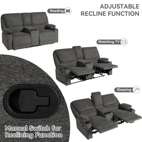 LOUVIXA 67.9" RV Loveseat Recliner Double Recliner RV Sofa, Wall Hugger Reclining RV, Manual Reclining Sofa, RV Theater Seats, Home Theater Seating, RV Theater Seating, RV Furniture, Dark Gray LOUVIXA