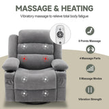 Rocker Recliner Chair with Heat and Massage, 360° Swivel Recliner Chairs for Adults, Oversized Recliner Single Sofa Seat with Cup Holders, Lazy Boy Recliner Single Sofa Seat, Grey Huatean Home