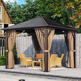 Aoxun 10' x 10' Gazebo Single Polycarbonate Top, Outdoor Polycarbonate Frame Permanent Pergolas with Curtains and Netting, for Patios, Parties, Backyards, Gardens and Lawns Aoxun