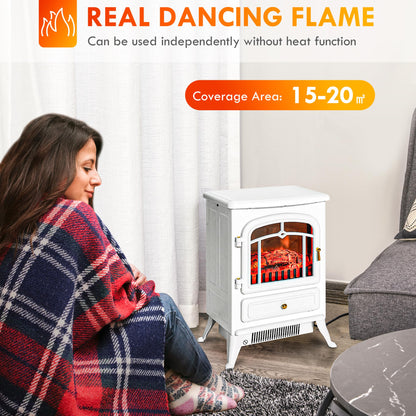 HOMCOM 22" Electric Fireplace Heater, Freestanding Fire Place Stove with Realistic LED Flames and Logs, and Overheating Protection, 750W/1500W, White - WoodArtSupply