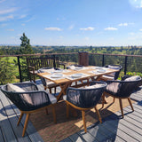 PURPLE LEAF 7 Pieces Patio Dining Set Wicker Outdoor Furniture Rectangular Table and Chairs Set for Garden Deck Teak-Finish Aluminum Frame Backyard Kitchen Set, Cushions and Pillows Included PURPLE LEAF