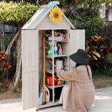 FTCBNet Outdoor Storage Cabinet with Sloping Waterproof Galvanized Sheet Roof 70" Wooden Garden Shed Lockable Tool Cabinet with 4 Removeable Shelves for Patio Backyard Lawn Yard (Gray) FTCBNet