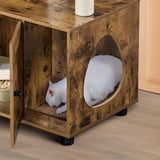 Yaheetech Litter Box Enclosure with Cat Tree, All-in-one Indoor Cat House w/Scratching Posts, Wooden Cat Litter Box Furniture w/Cat Condo, Platform, Rustic Brown/Beige Yaheetech