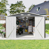 YOPTO 10x14 FT Outdoor Storage Shed, Extra Large Metal Garden Shed with Waterproof Roof, 4 Vents and 3 Lockable Doors,All-Weather Tool Shed Storage House for Backyard, Patio, Lawn,Dark Grey YOPTO