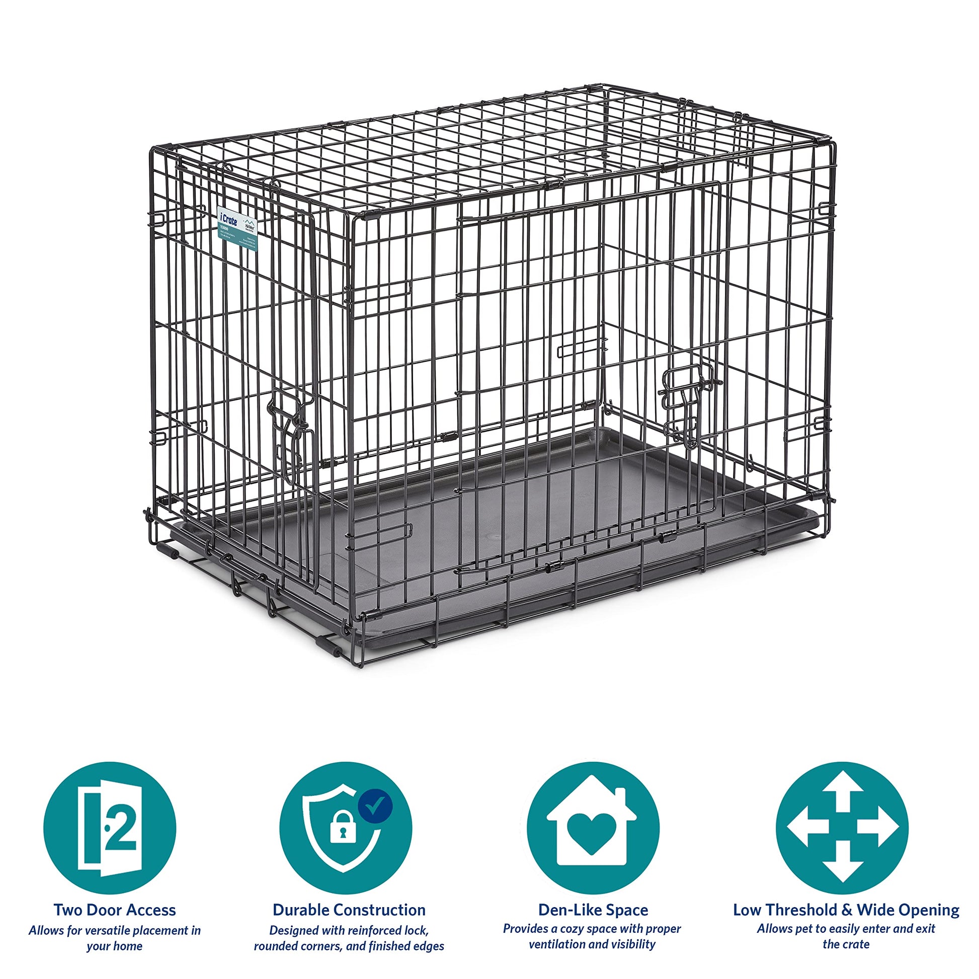 MidWest Homes for Pets Newly Enhanced Double Door iCrate Dog Crate, Includes Leak-Proof Pan, Floor Protecting Feet, Divider Panel & New Patented Features - WoodArtSupply