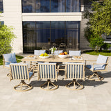 HAPPATIO 9-Piece Patio Dining Set for 8, Aluminum Outdoor Dining Set with Cushions, 8 Swivel Dining Chairs, 1 Large Rectangular Table with Umbrella Hole for Lawn, Porch, Backyard, Brown HAPPATIO