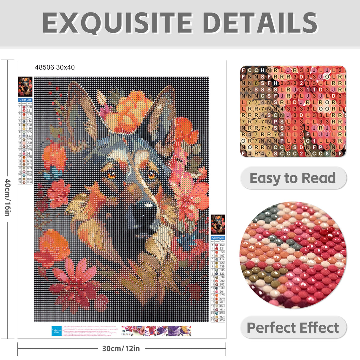 Diamond Art Kits for Adults, 5d DIY Flower Dog German Shepherd Full Drill Diamond Painting Kits for Adults Beginners, Diamond Painting Art Craft Kits for Adults, Wall Home Decor(No Frame) 12x16 Inch GVYGVY