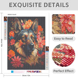 Diamond Art Kits for Adults, 5d DIY Flower Dog German Shepherd Full Drill Diamond Painting Kits for Adults Beginners, Diamond Painting Art Craft Kits for Adults, Wall Home Decor(No Frame) 12x16 Inch GVYGVY