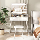 Fameill Small Makeup Vanity Desk Lighted Mirror&Stool,Vanity Table Set with Storage Drawer & Chair,White Vanity for Girls with Power Strip,Vanity Table for Bedroom,White Fameill