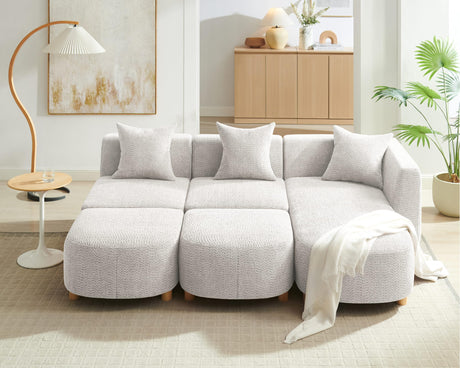 VANOMi 109.84" Modular Sectional Sofa with 3 Pillows, Convertible 5-Seater Comfy Boucle Cloud Couch with Ottoman, Modern Sectional Sofas for Living Room, Office, Apartment (Camel) VANOMi