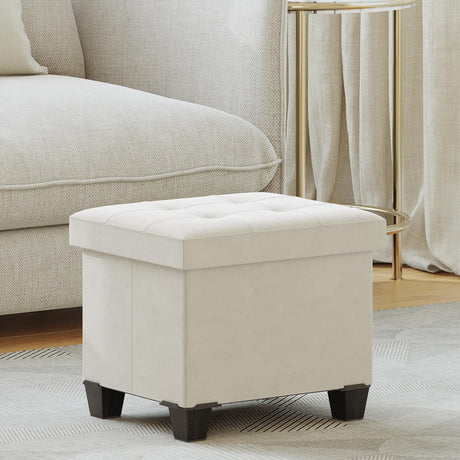 Kerioers Storage Ottoman with Legrest, Small End-of-Bed Bench with Storage, Footstool, Storage Chest, Reversible Padded Cushion, 12.9 x 16.1 x 12.9 in, for Living Room, Bedroom, Entryway, Cream White Kerioers