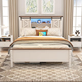 Vabches Farmhouse Queen Bed Frame with Storage, LED Lights & Charging Station Vabches