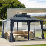 Zolyndo 10x13ft Outdoor Hardtop Gazebo with Netting and Curtains, Heavy-Duty Galvanized Aluminum Frame Gazebo with 2-Tier Waterproof Polycarbonate Roof for Patio, Backyard, Deck and Lawns, Black Zolyndo