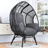 TQKVIPI Oversized Wicker Egg Chair, Outdoor Indoor Rattan Patio Egg Lounge Chairs with Cushion 500lbs Capacity for Living Room, Balcony, Backyard(Black) TQKVIPI