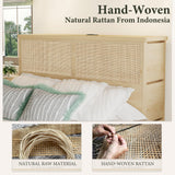 Yechen Natural Rattan Queen Bed with 10 Storage Drawers and Wide Storage Headboard, 48" Tall Boho Wooden Bed Frame Steel Stand and Charging Station, Sturdy Bamboo Bed, No Box Spring Needed/Noise Free Yechen