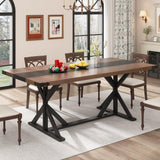 Hlivelood 71 Inch Dining Table for 6 People, Rectangular Kitchen Farmhouse Table W/Thickness Waterproof Wood Tabletop,Long Dining Room Tables W/Wood Strip Base for Kitchen Living Room(Brown&Black) Hlivelood