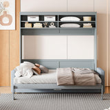 Harper & Bright Designs Queen Size Murphy Bed Cabinet Wall Bed Chest with Sofa, Storage Bookshelves, Wooden Murphy Bed Frame for Home Office Guest Room Bedroom, Gray Harper & Bright Designs