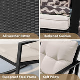 Devoko 3 Piece Rocking Bistro Set Wicker Patio Outdoor Furniture Porch Chairs Conversation Sets with Glass Coffee Table (Beige) Devoko
