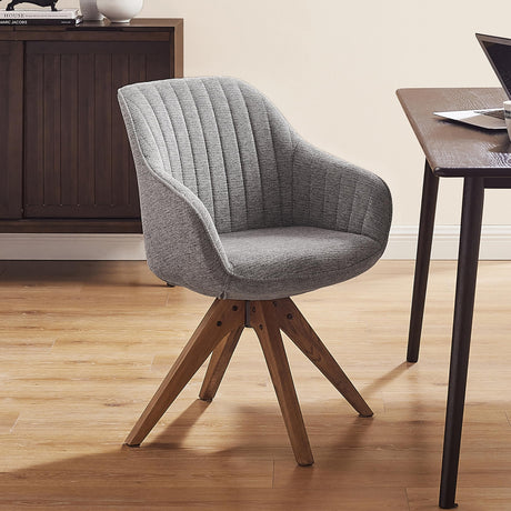 Art Leon Desk Chair - Mid Century Modern Office Chair No Wheels, Swivel Accent Chair with Oak Wood Legs, Fabric Upholstered Arm Chair, Gray Art Leon