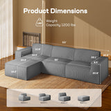 Marsail Modular Sectional Sofa, 111" L-Shaped Modular Sectional Couch with Deep Seat, Freely Combinable Sectional Clound Sofa for Living Room, No Assembly, Plush Corduroy Fabric, Grey Marsail