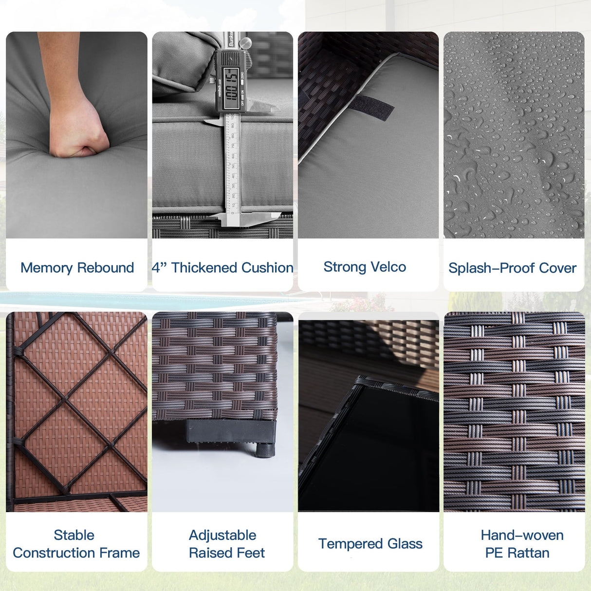 Kullavik Outdoor Patio Furniture Set,12 Pieces Sectional Rattan Sofa Set Brown PE Rattan Wicker Patio Conversation Set with 10 Seat Cushions and 2 Tempered Glass Coffee Table,Grey Kullavik