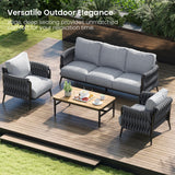 Jocoevol Outdoor Patio Furniture Set 6-Piece, Outdoor 5-Seat Sofa with Coffee Table, Waterproof Thick Cushion Patio Conversation Set, All Weather Outdoor Couch Set for Deck, Lawn, Balcony, Porch Jocoevol