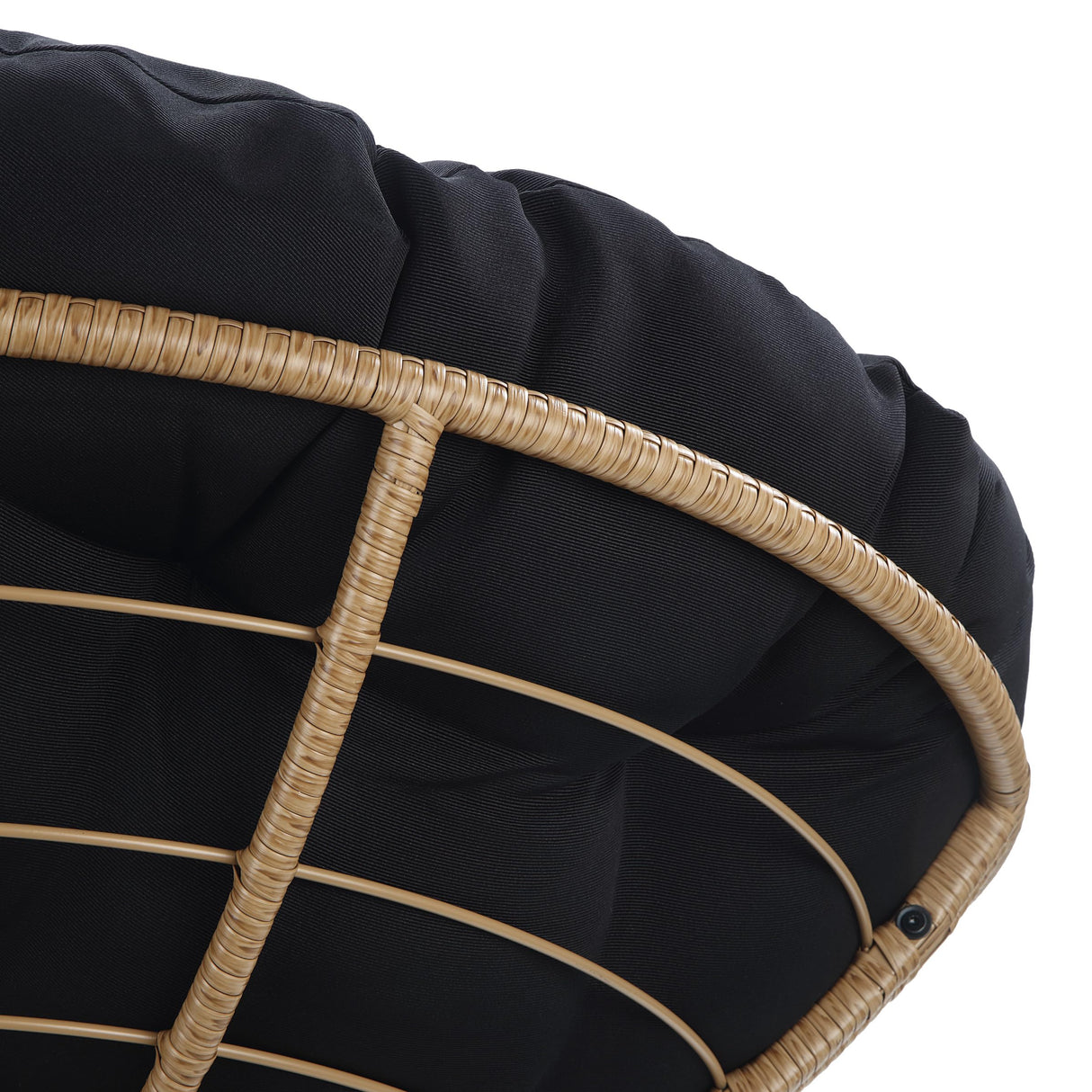 OSP Home Furnishings Wicker Papasan Chair with 360-Degree Swivel, Natural Frame with Black Cushion OSP Home Furnishings