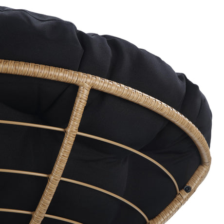 OSP Home Furnishings Wicker Papasan Chair with 360-Degree Swivel, Natural Frame with Black Cushion OSP Home Furnishings