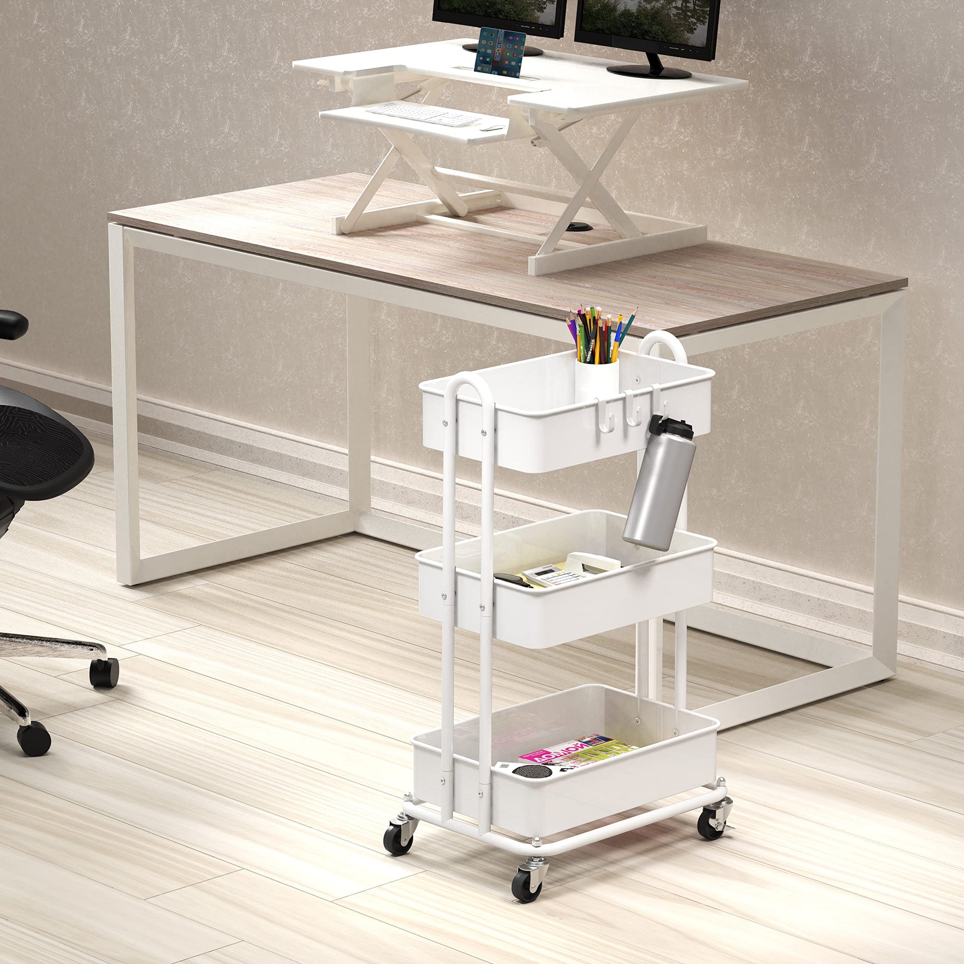 Simple Houseware Heavy Duty 3-Tier Metal Utility Rolling Cart, White - WoodArtSupply