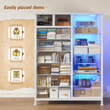 EnHomee Dresser for Bedroom with LED Lights & Power Outlets Dresser with 8 Drawers Fabric Dressers & Chests of Drawers for Bedroom, Sturdy Metal Frame, Acrylic Plates (White) EnHomee