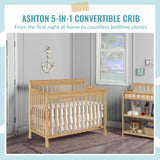 Dream On Me Ashton 4-In-1 Convertible Crib In Natural, Greenguard Gold, JPMA Certified, Non-Toxic Finishes, Features 4 Mattress Height Settings, Made Of Solid Pinewood Dream On Me