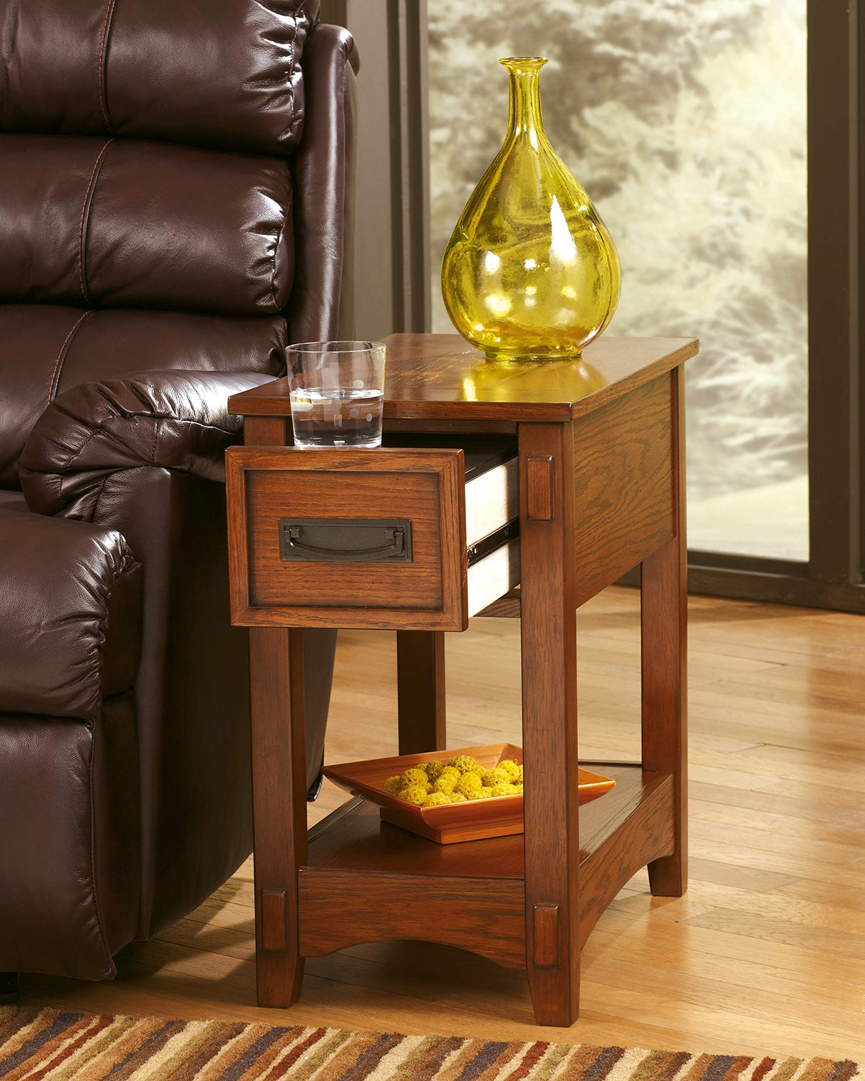 Signature Design by Ashley Breegin New Traditional Wooden Chair Side End Table with 1 Drawer and 1 Fixed Shelf, Brown Signature Design by Ashley