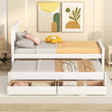 Merax Classic Solid Wooden Bed Farme with Trundle Bed and Drawers Storage Sofa Bed for Living Room Bedroom Guest Room Space Saving,White Merax