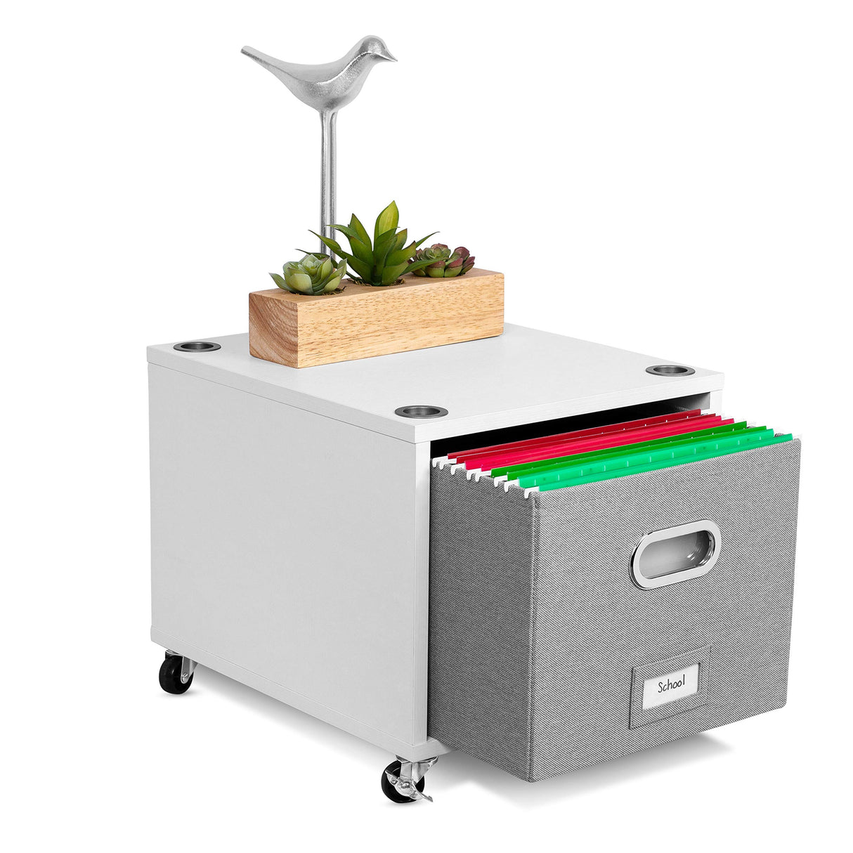 BIRDROCK HOME Decorative Rolling File Cabinet with Removable Storage Bin and Lateral Drawer BIRDROCK HOME