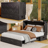 Keloyid Solid Wood Murphy Bed Cabinet：Queen Size Murphy Bed with USB Charging Station and Large Storage Drawer for Home，Optimize Sleeping Space（Mattress Not Included） Retro Brown Black-21 Keloyid