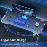 HLDIRECT 40 INCH Gaming Desk with LED Lights, Home Office Gamer Desk, Ergonomic Computer Table with Large Carbon Fiber Desktop, Office Workstation, Cup Holder & Headphone Hook, Black HLDIRECT