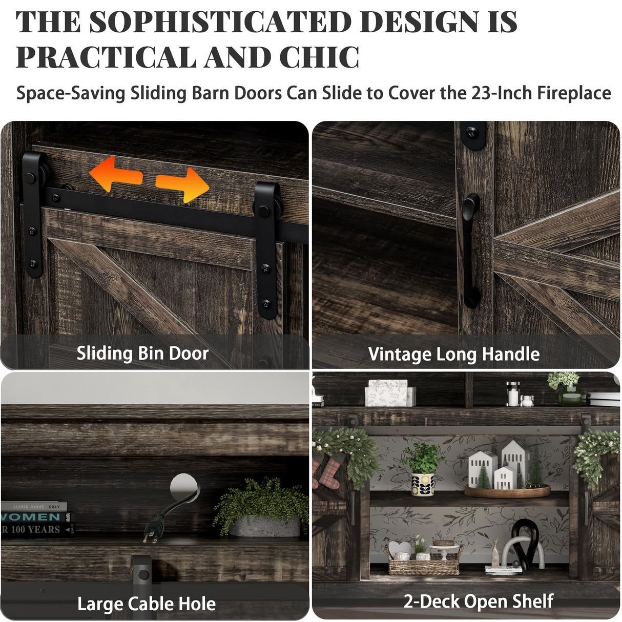 TIMWNER Fireplace TV Stand for TVs Up to 70", Entertainment Center with Fireplace Includes 12 Color Light Options, Black TV Stands for Living Room, Bedroom, 58 inch TV Stand TIMWNER