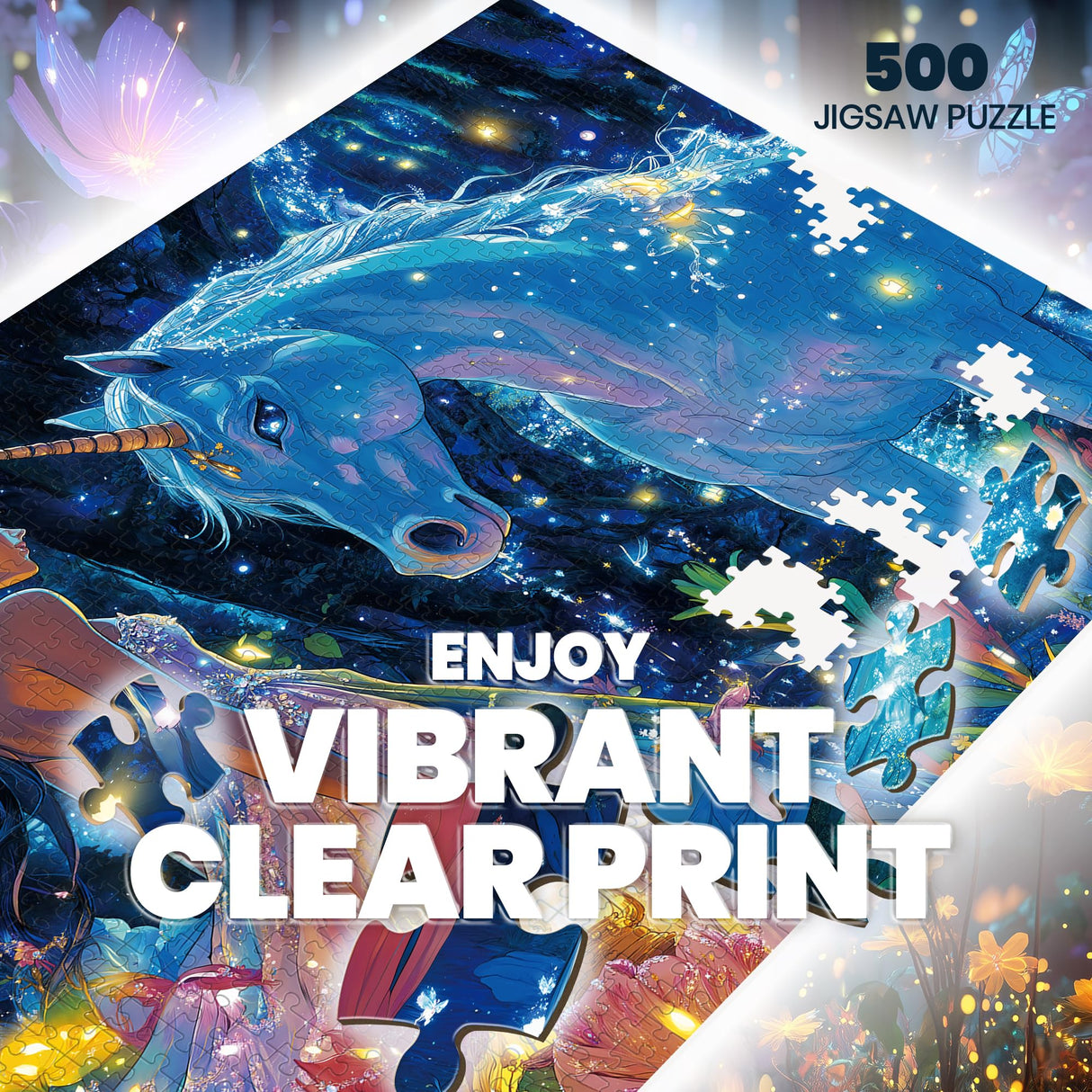 500 Piece Puzzles for Adults,Glitter Unicorn Jigsaw Puzzle,Forest Girl Jigsaw Puzzles 500 Pieces,Fantasy Creative Games and Gifts Difficult Puzzle Home Decor Toy for Adults (20.5"x14.9"), 1:1 Poster lamplig