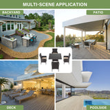 ALAULM 5 Piece Patio Dining Set All-Weather Wicker Outdoor Patio Furniture Set w/Tempered Glass Tabletop, Removable Cushions and Umbrella Hole for Patio, Backyard, Garden, Poolside (Brown) ALAULM