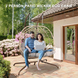 NOBLEMOOD Outdoor Egg Swing Chair with Stand, 2 Person Patio Swing Chairs with Thick Cushions and Pillows, Wicker Double Egg Chair Swing for Indoor Bedroom NOBLEMOOD