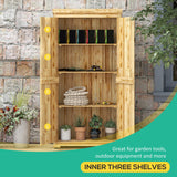Outsunny Wooden Garden Shed, Outdoor Storage Cabinet with Waterproof Galvanized Metal Roof, Narrow Tool Shed with 3 Shelves and Lockable Door, Natural Outsunny