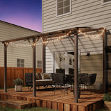 Crownland 10'x14' Outdoor Gazebo Hardtop, Wall-Mounted Lean-to Gazebo with Dewatering Hole, Large Outdoor Pergola Awning, Waterproof for Deck, Backyard, Garden, Porch Crownland