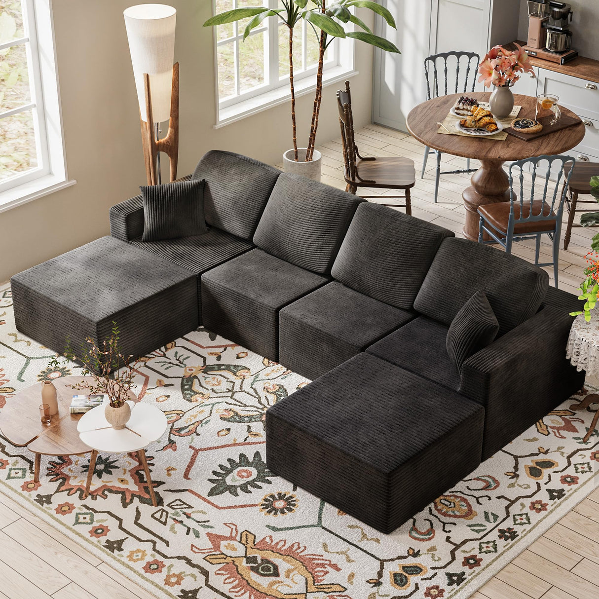 Shahoo 126" Modular Sectional Sofa, Cloud Couches for Living Room, Upholstered Boneless Couch with Ottoman, Upholstered Cloud Sofa for Bedroom (Black, U Shaped Sofa) Shahoo