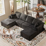 Shahoo 126" Modular Sectional Sofa, Cloud Couches for Living Room, Upholstered Boneless Couch with Ottoman, Upholstered Cloud Sofa for Bedroom (Black, U Shaped Sofa) Shahoo