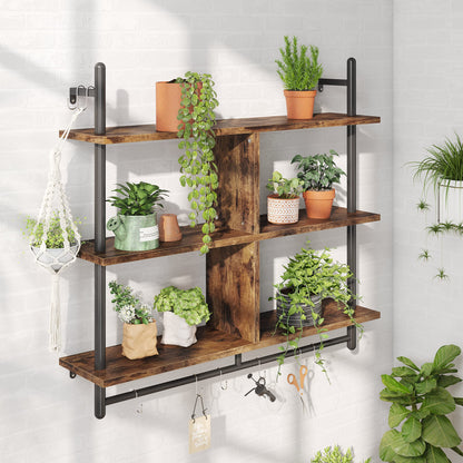 Bestier 3-Tier Rustic Brown Floating Pipe Shelving Unit for Kitchen and Living Room - WoodArtSupply