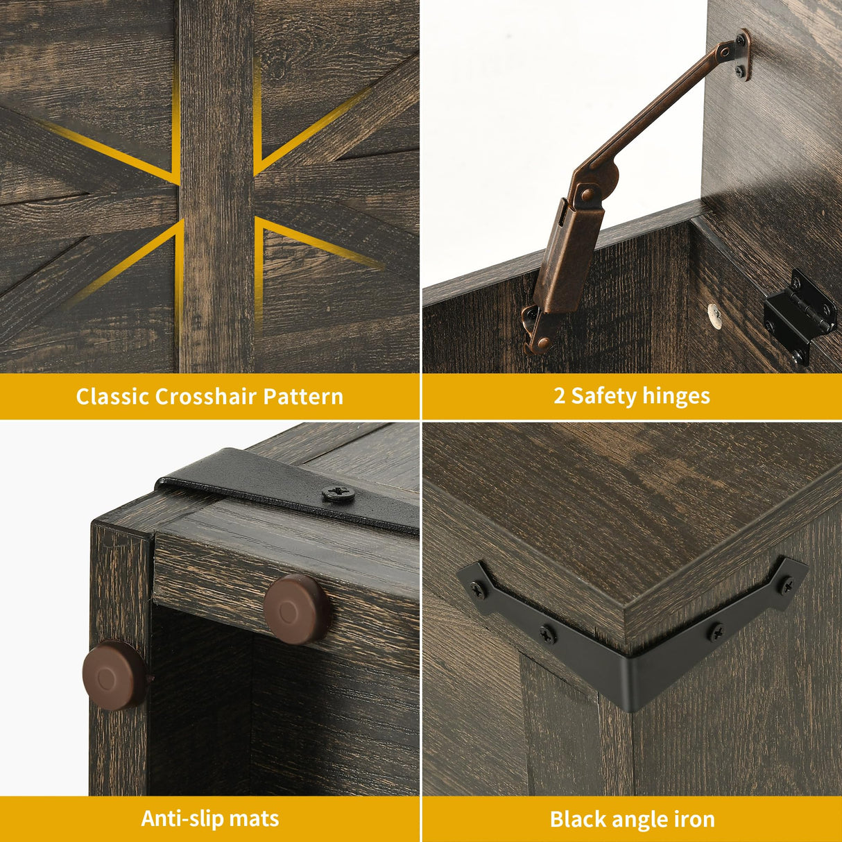 DWVO Storage Bench, Farmhouse Storage Chest with 2 Safety Hinges, 39.4" Retro Wooden Storage Organizer, Shoe Bench for Entryway, Bedroom, Living Room, Dark Rustic Oak DWVO